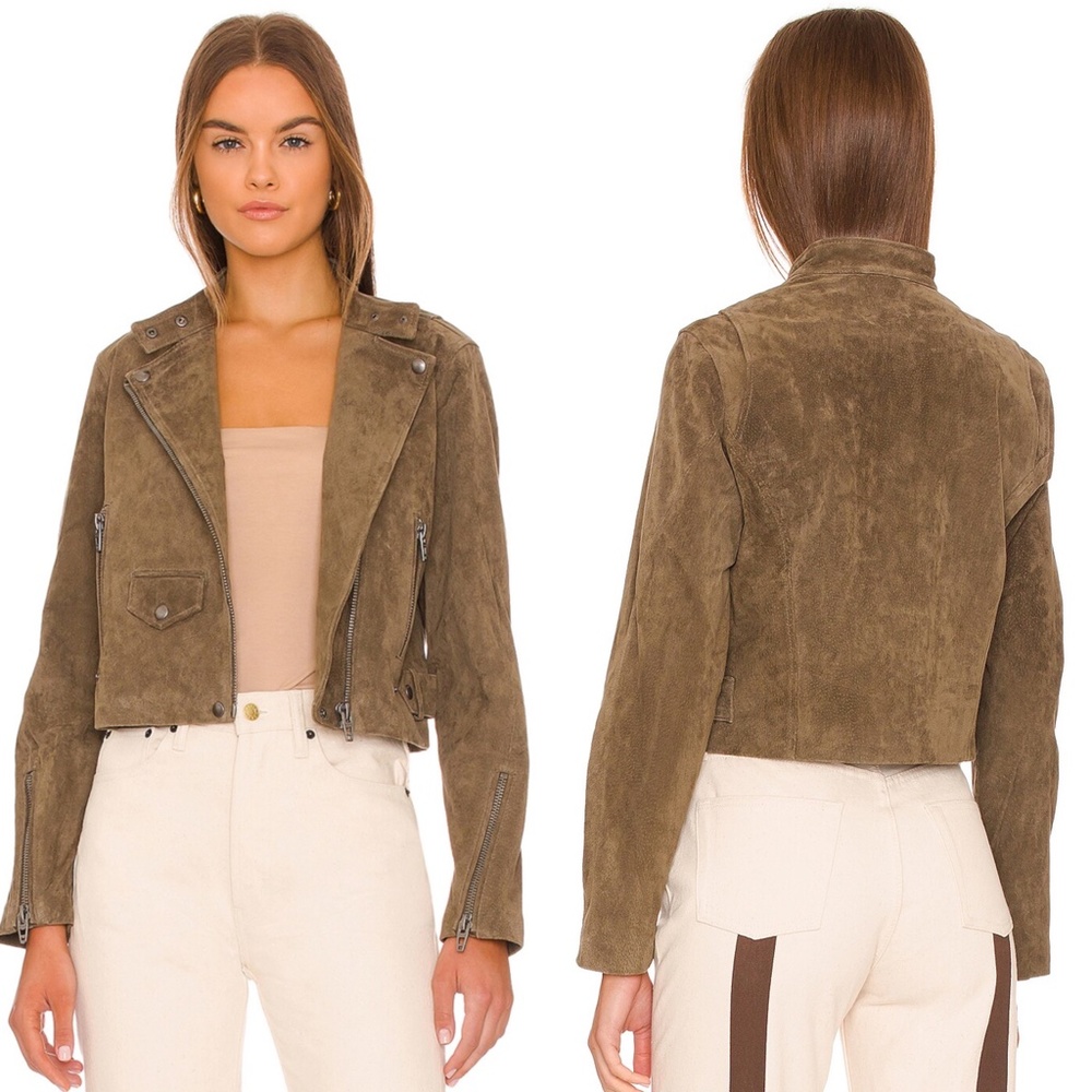NEW Anthropologie BLANKNYC Olive Green Leather MOTO Biker Cropped JACKET